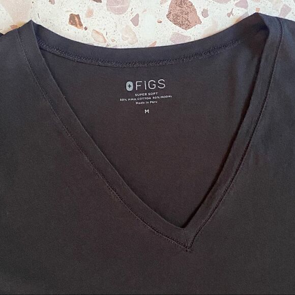 Figs Black Super Soft Prima Cotton Blend V-Neck top - Picture 3 of 9